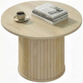 Table basse Kerora ronde colonne à lattes bois naturel
