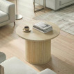 Table basse Kerora ronde colonne à lattes bois naturel
