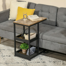 Alenis table d appoint roulettes style industriel marron noir