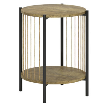 Table d'appoint Eniel ronde 2 niveaux acier bois naturel