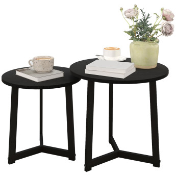 Produit Laral lot de 2 tables basses rondes empilables métal MDF noir