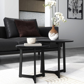 Produit Laral lot de 2 tables basses rondes empilables métal MDF noir