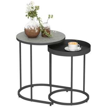 Table de salon Perea tables gigognes design plateau métal gris