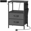Table d’appoint Rosal station de charge USB C tiroirs crochets Noir