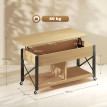Table Basse Floron Relevable sur Roulettes Rangement Caché Bois Naturel et Blanc