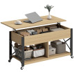 Table Basse Floron Relevable sur Roulettes Rangement Caché Bois Naturel et Blanc