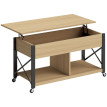 Table Basse Floron Relevable sur Roulettes Rangement Caché Bois Naturel et Blanc