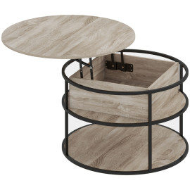 Dorisio Table basse relevable ronde avec rangement Chêne