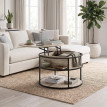 Dorisio Table basse relevable ronde avec rangement Chêne