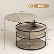 Dorisio Table basse relevable ronde avec rangement Chêne
