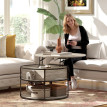 Dorisio Table basse relevable ronde avec rangement Chêne