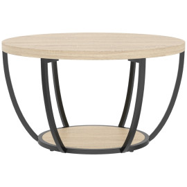 Table basse Larvik ronde 2 étagères métal chêne noir