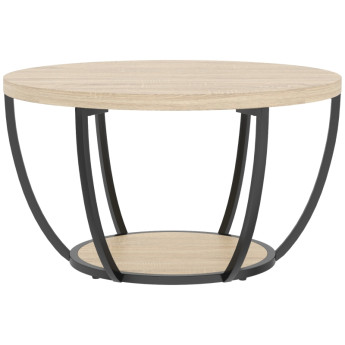 Table basse Larvik ronde 2 étagères métal chêne noir