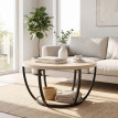 Table basse Larvik ronde 2 étagères métal chêne noir