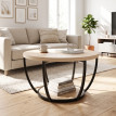 Table basse Larvik ronde 2 étagères métal chêne noir