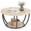 Table basse Larvik ronde 2 étagères métal chêne noir