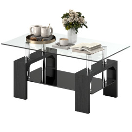 Table basse Harrovik moderne verre trempé acier noir