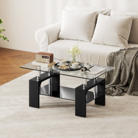 Table basse Harrovik moderne verre trempé acier noir