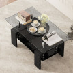 Table basse Harrovik moderne verre trempé acier noir