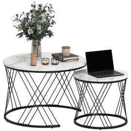Table basse Daro gigogne marbre métal blanc