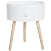 Table basse Rosven ronde scandinave avec tiroir bois blanc