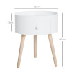 Table basse Rosven ronde scandinave avec tiroir bois blanc