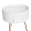Table basse Rosven ronde scandinave avec tiroir bois blanc