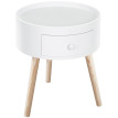 Table basse Rosven ronde scandinave avec tiroir bois blanc