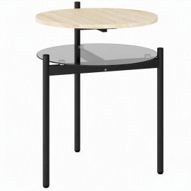 Table d'appoint Alon ronde étagère verre chêne