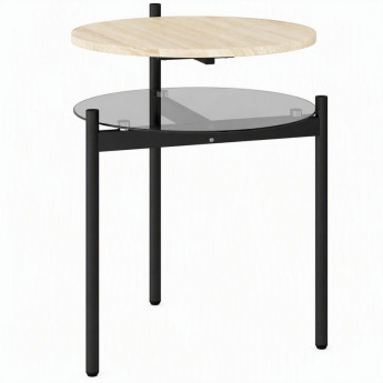 Table d'appoint Alon ronde étagère verre chêne