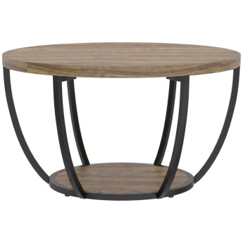 Table basse Daras ronde 2 niveaux salon marron noir