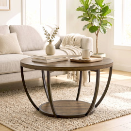 Table basse Daras ronde 2 niveaux salon marron noir