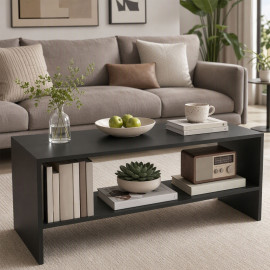 Table basse Orarria moderne à 2 niveaux avec rangement Noir