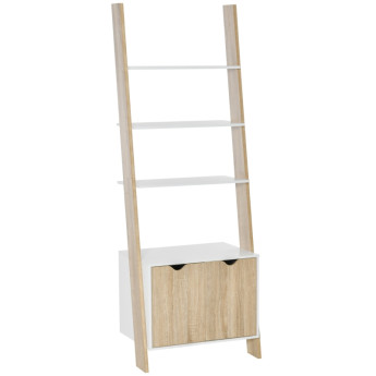 Talolia Étagère bibliothèque nordique en escalier avec placard Chêne et Blanc