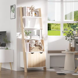 Talolia Étagère bibliothèque nordique en escalier avec placard Chêne et Blanc