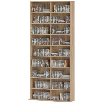 Étagère DVD Olane grande capacité réglable bois naturel