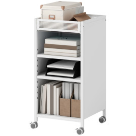 Étagère mobile Ylrio chariot 3 niveaux réglable blanc