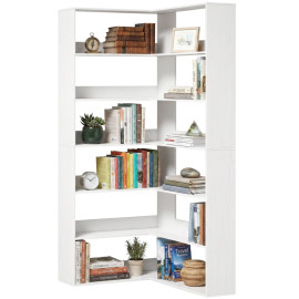 Bibliothèque d’angle Saler 7 niveaux en L blanc aspect bois