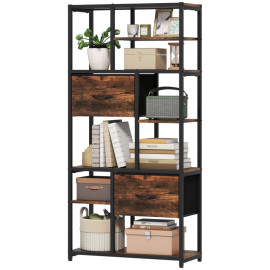 Meuble de rangement Teren étagère industrielle 2 tiroirs 9 niches marron noir