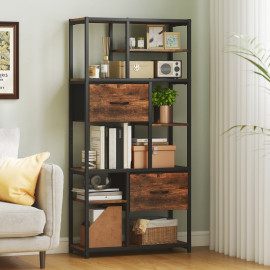 Meuble de rangement Teren étagère industrielle 2 tiroirs 9 niches marron noir