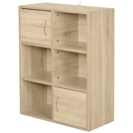Étagère de rangement Amerys 3 niveaux 2 portes bois naturel