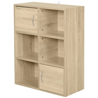 Étagère de rangement Amerys 3 niveaux 2 portes bois naturel