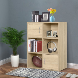 Étagère de rangement Amerys 3 niveaux 2 portes bois naturel