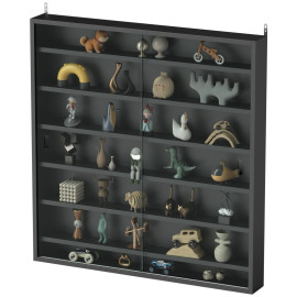 Étagère de rangement Calorrio murale en bois avec portes en verre noir