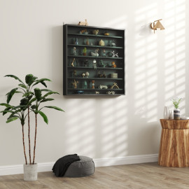 Étagère de rangement Calorrio murale en bois avec portes en verre noir