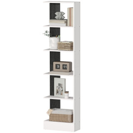 Bibliothèque Coriel moderne gain de place 5 niveaux bois blanc noir