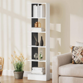 Bibliothèque Coriel moderne gain de place 5 niveaux bois blanc noir