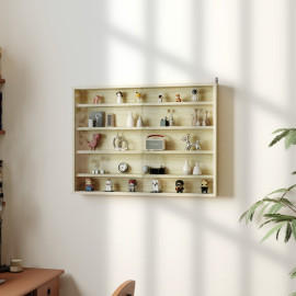 Ylorval Vitrine murale 5 étagères ajustables verre bois naturel