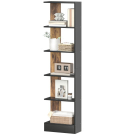 Bibliothèque Keria moderne gain de place 5 niveaux bois Marron Noir