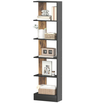 Bibliothèque Keria moderne gain de place 5 niveaux bois Marron Noir